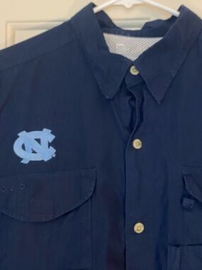 Columbia PFG UNC Chapel Hill Men XL Short Sleeve Vented Fishing Shirt Navy Blue